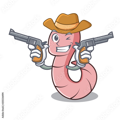 Cowboy worm character cartoon style photo