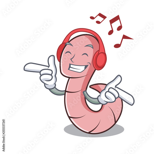 Listening music worm mascot cartoon style photo