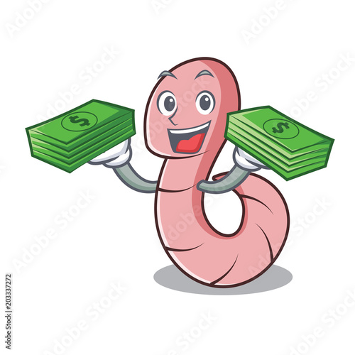 With money bag worm mascot cartoon style