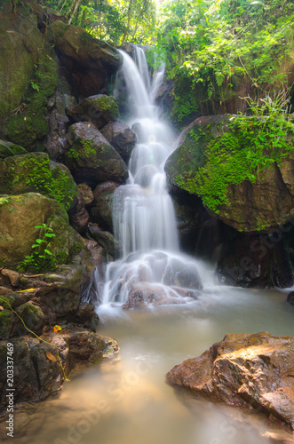 beautiful deep forest waterfall in Nakornnayok, Thailand
