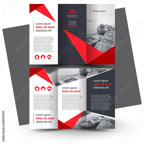 Brochure design template, creative tri-fold, trend brochure, red color
