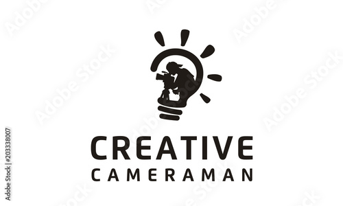 Creative Bulb Camera Cameraman Film Movie Video Cinema Production logo design