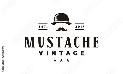 Hipster Gentleman Bowler Mustache Vintage Retro logo design