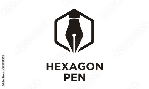 Hexagon Pen Symbol Logo design vector for writer journalist education 