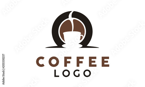 Coffee Bean, Smoke and Cafe Cup Mug logo design 