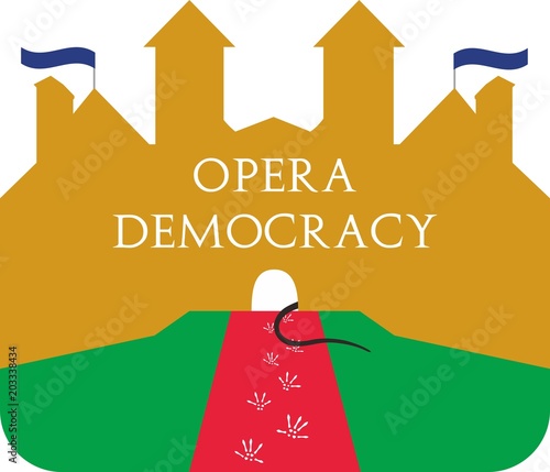 The House Of Opera. satire illustration vector about politic and political view   today. public opinion, world issues. the basic sarkasm / satire   when big gold house is belong to a rat hole. photo