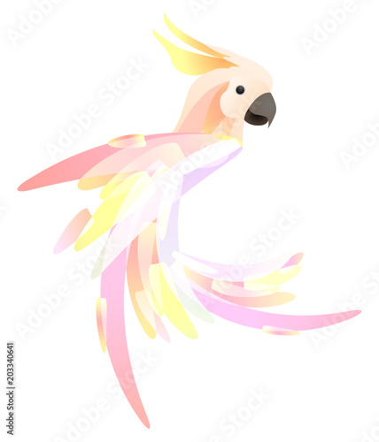 Stylized illustration of a parrot cockatoo with a multicolored tail. Vector element for logos, icons and your design