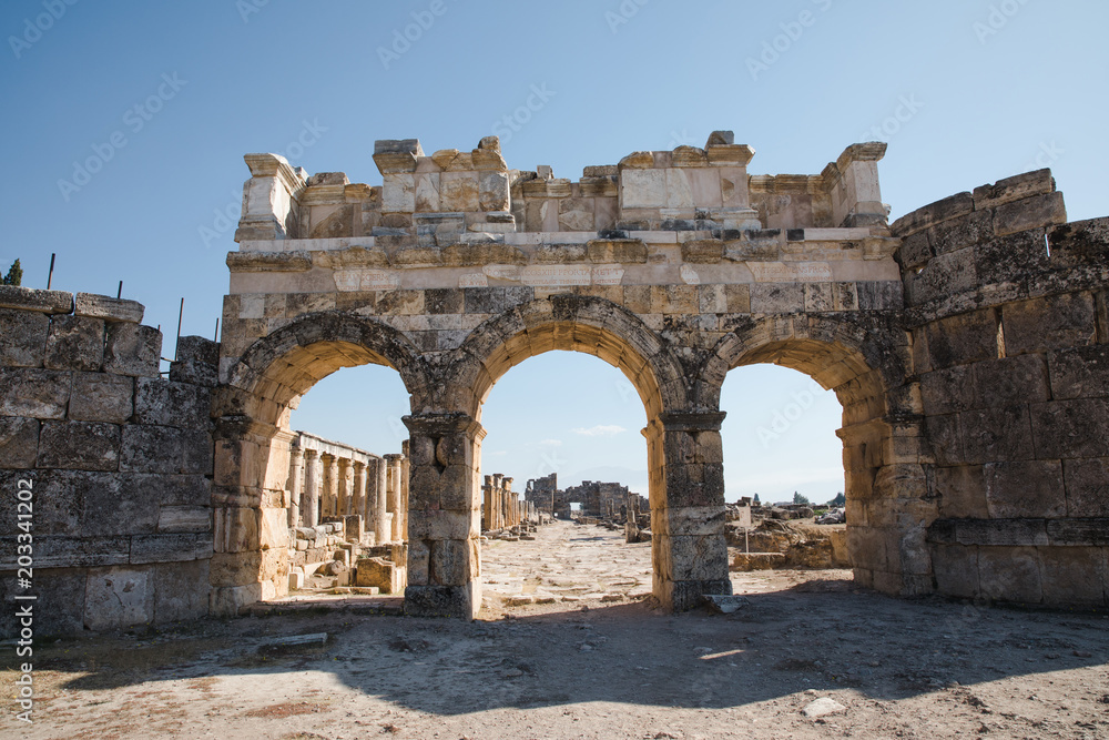 beautiful ancient architecture in famous hierapolis, turkey