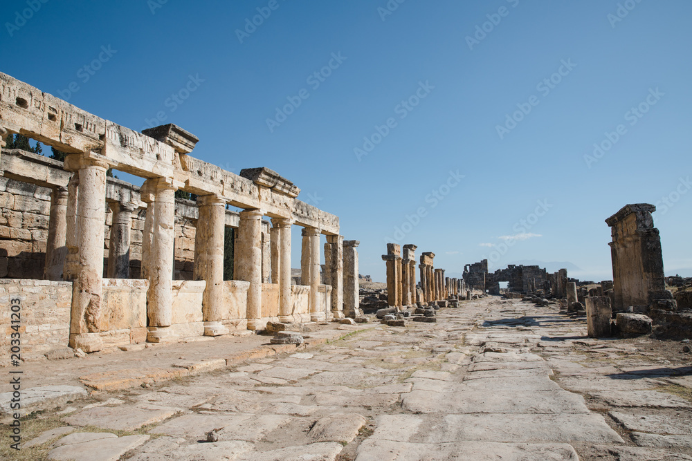 majestic columns and ancient ruins in famous hierapolis, turkey