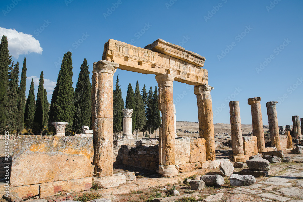 Fototapeta premium majestic columns and ancient ruins in pamukkale, turkey