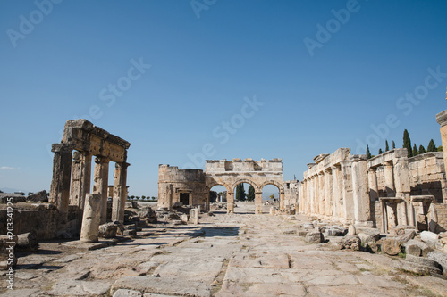beautiful ancient architecture with columns and ruins in hierapolis, turkey