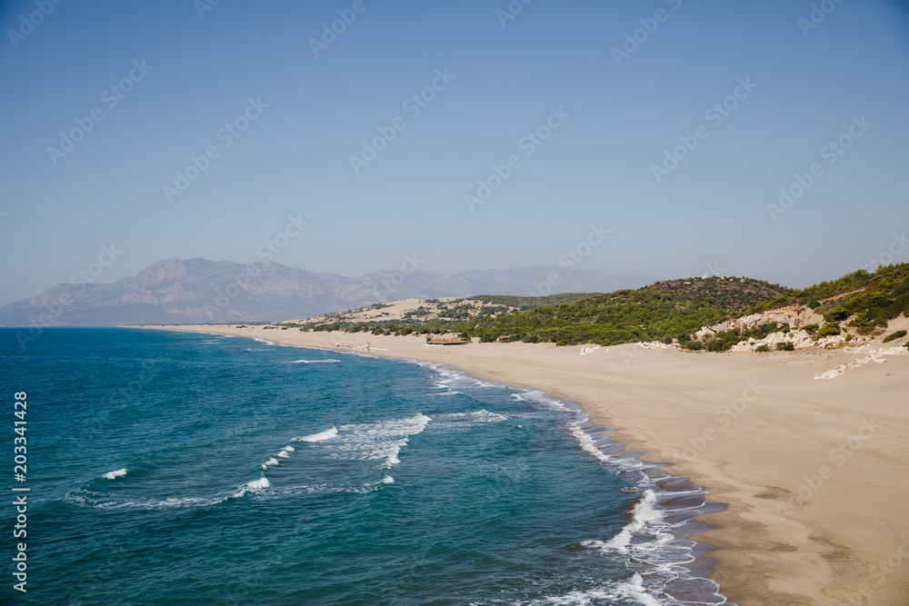 beautiful sandy beach and turquoise sea at sunny day patara beach, turkey