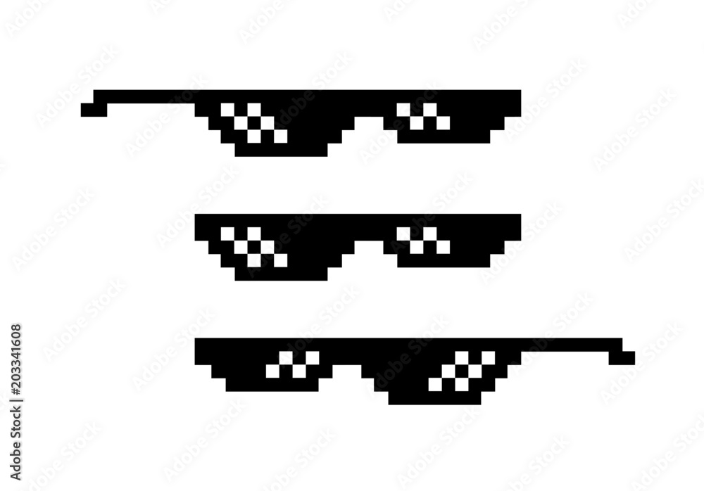 Pixel black sunglasses 8 bit. Spectacles for gangster and thug, bad guy.  Internet meme. Accessory for rake and caricature. Vector flat on a white  background. Retro. Stock Vector | Adobe Stock