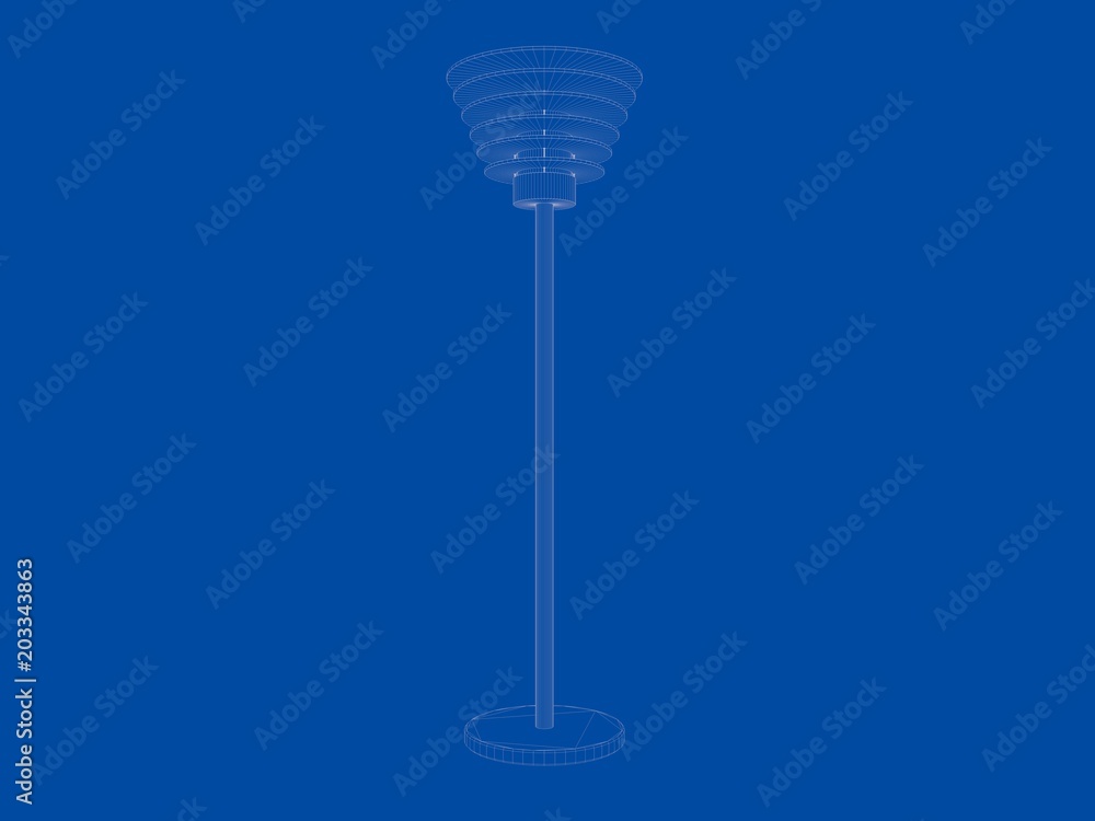 3d rendering of a blueprint lamp light holder isolate on a blue background 3d rendering of a blueprint lamp light holder isolate on a blue background