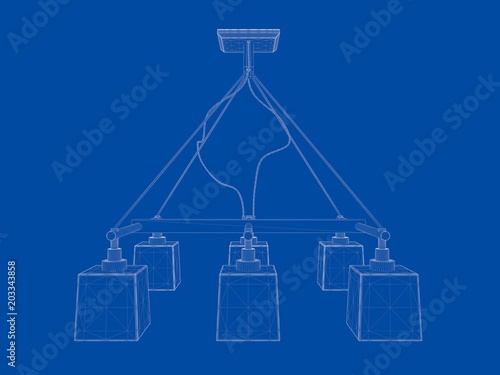 3d rendering of a blueprint lamp light holder isolate on a blue background © Archmotion.net