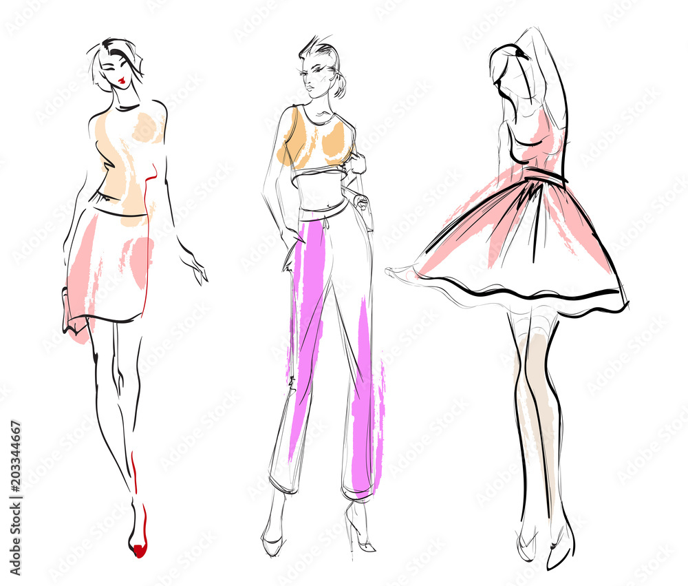 Fashion Sketch Vector Illustration Model Dress Stock Vector (Royalty Free)  1012128202 | Shutterstock