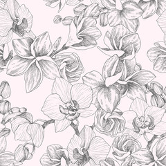 Wandcirkels Orchidee patronen Orchidee en plumeria lijntekening  © valeriyabtsk