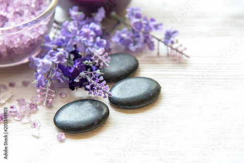 Purple Lavender aromatherapy Spa with salt and treatment for body. Thai Spa relax massage.  Healthy Concept. select and soft focus
