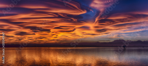 Amazing lenticular clouds at the sunset