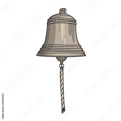 Hand drawn vector cartoon ship bell isolated on white background