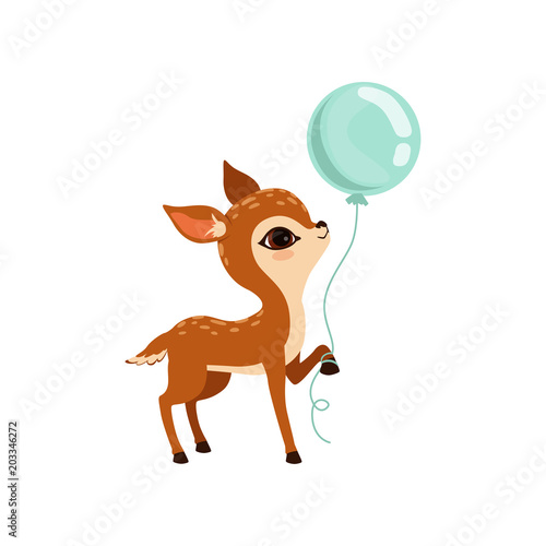 Cute little fawn character with balloon vector Illustration on a white background