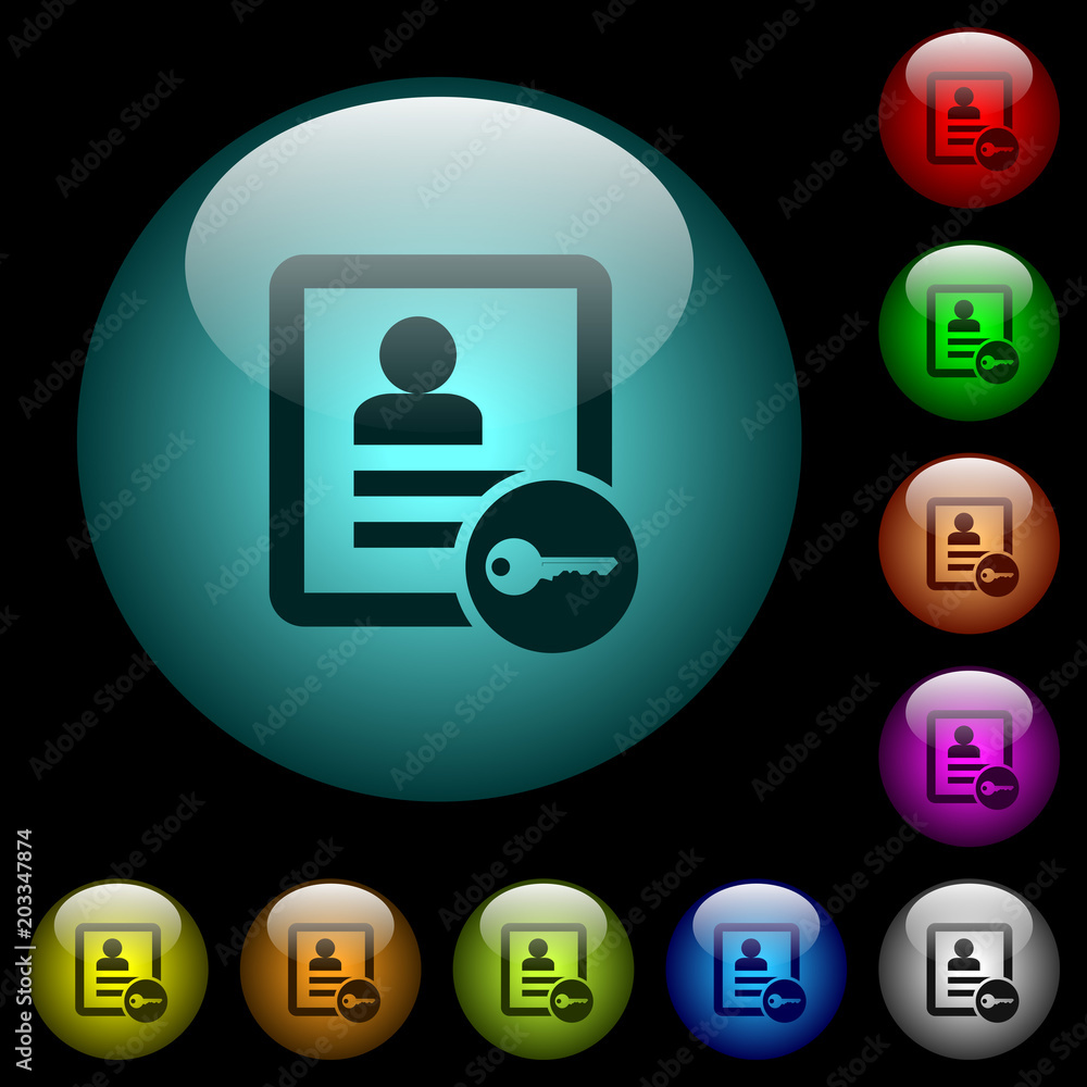 Secure contact icons in color illuminated glass buttons Secure contact icons in color illuminated glass buttons