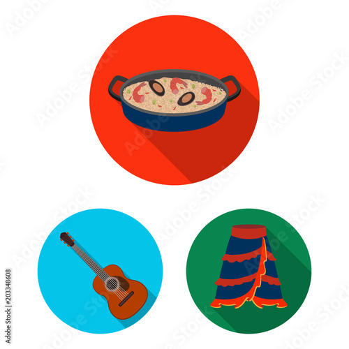 Spain country flat icons in set collection for design.Travel and attractions vector symbol stock web illustration.