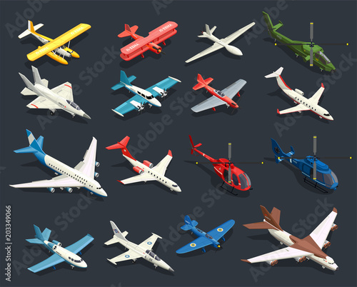 Airplanes Helicopters Isometric Icons