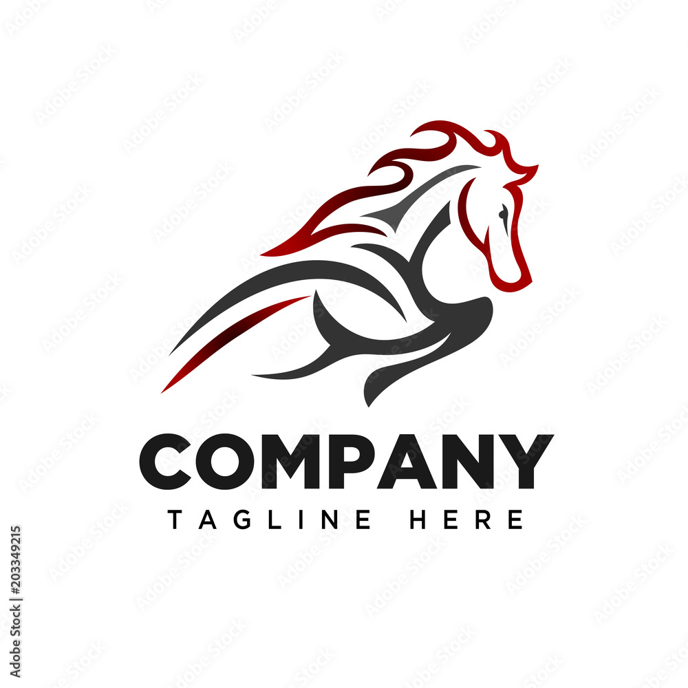 fire elegant Jumping horse logo