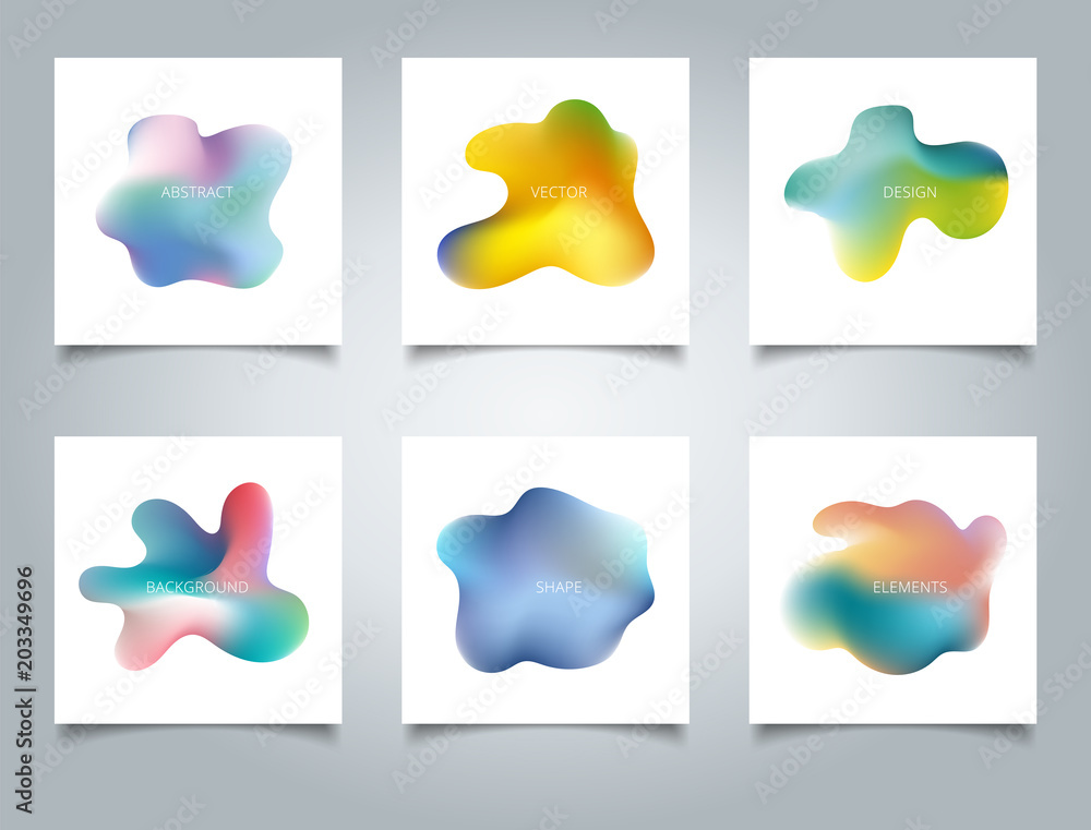 Abstract cover set colorful gradient liquid and fluid shapes composition background.