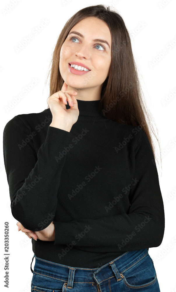 Young thoughtful woman daydreaming isolated on white background Young thoughtful woman daydreaming isolated on white background