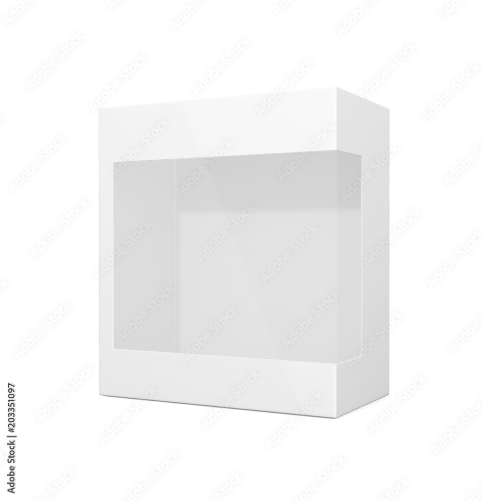 Blank Cardboard Rectangle Boxe Packaging For electronic, Gift, and Other Products with Plastic Window Mock up Close up Isolated on White Background. 3d illustration Blank Cardboard Rectangle Boxe Packaging For electronic, Gift, and Other Products with Plastic Window Mock up Close up Isolated on White Background. 3d illustration