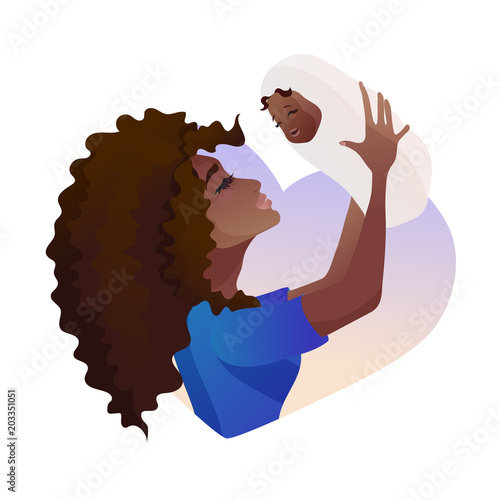 Young mother with baby in her hands.