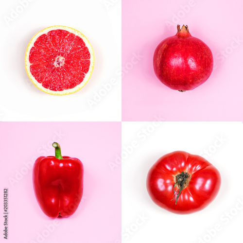 Creative layout of red vegetables on bright background