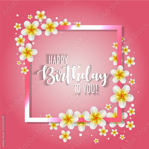 Birthday card with frame decorated with flowers and vintage retro background. © somber