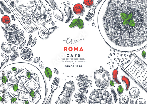 Stampa su tela Italian restaurant menu top view illustration