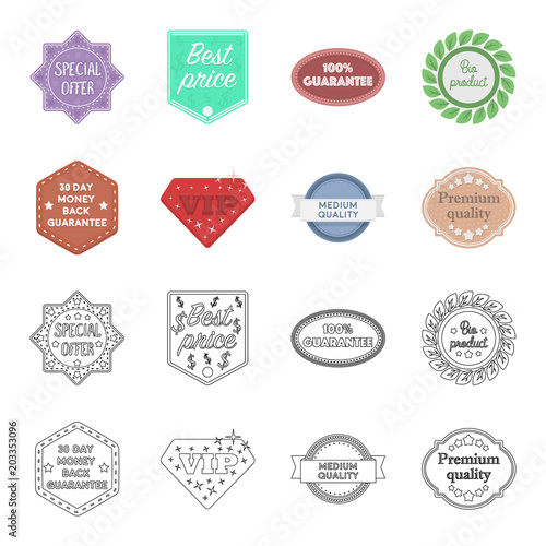 Money back guarantee, vip, medium quality,premium quality.Label,set collection icons in cartoon,outline style vector symbol stock illustration web.