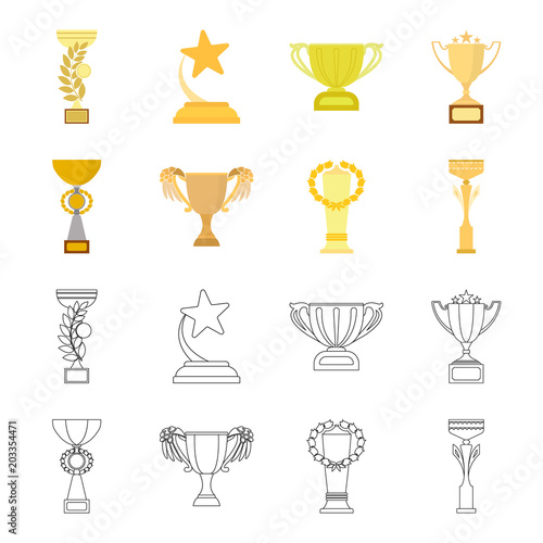 Gold Cup cartoon,outline icons in set collection for design. Winners Cup vector symbol stock web illustration.