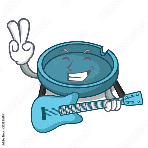 With guitar ashtray mascot cartoon style