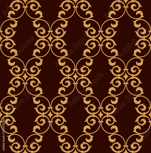 Wallpaper in the style of Baroque. A seamless vector background. Black and gold floral ornament. Graphic pattern for fabric, wallpaper, packaging. Ornate Damask flower ornament