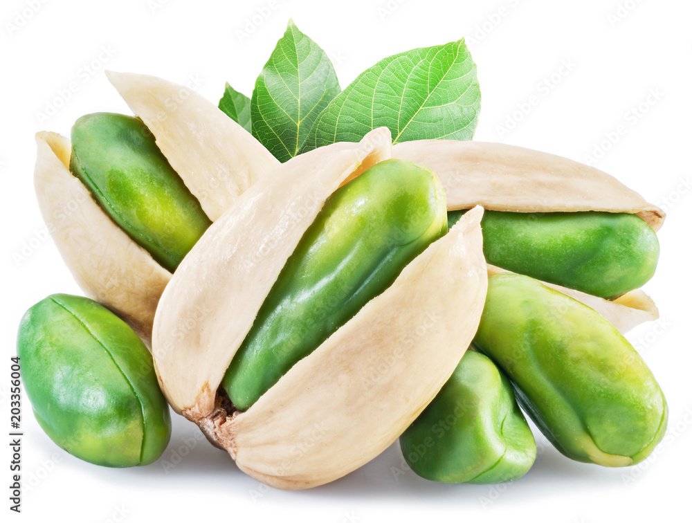 Green pistachio nuts with pistachio shell. Green pistachio nuts with pistachio shell.
