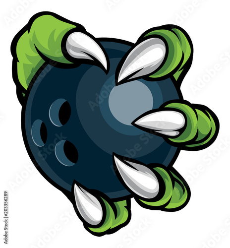 Monster animal claw holding Ten Pin Bowling Ball