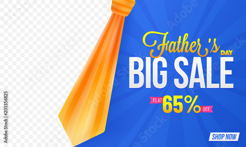 Father's Day, Big Sale Banner Design with a necktie and space for product images, 65% Flat off offers.