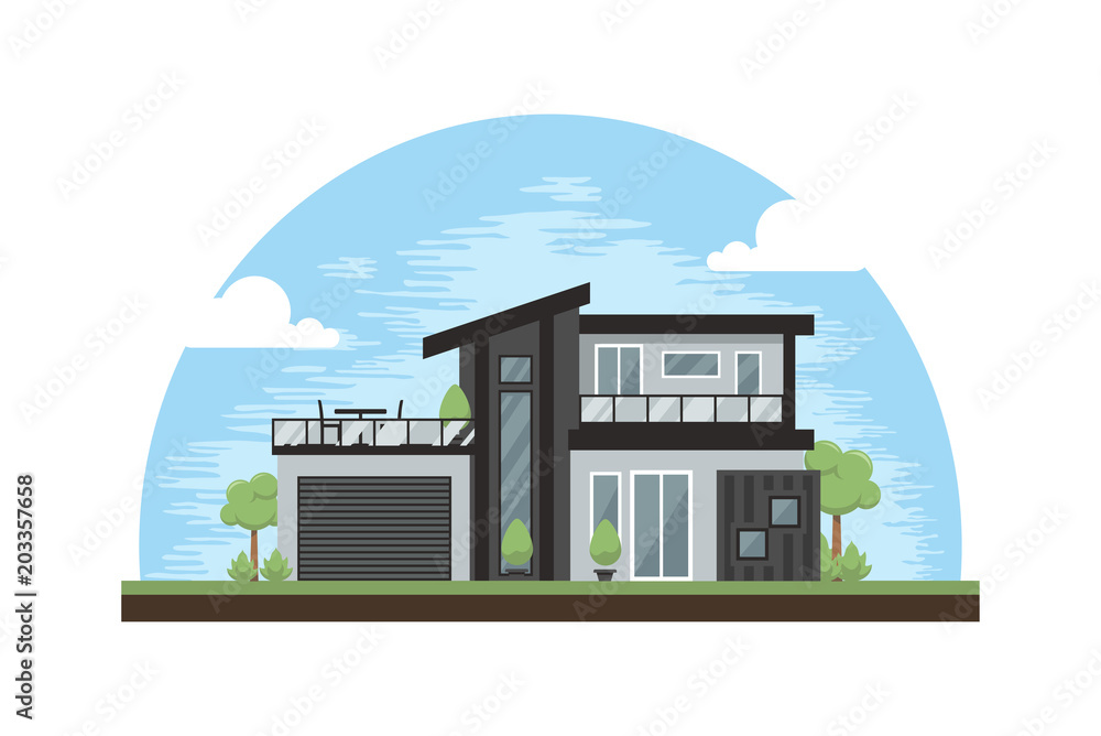 Modern House Design Inspirations Cartoon Illustrations. Exterior Cottage.  Real Estate Architecture Facade Flat Minimalism Office Home Stock Vector |  Adobe Stock