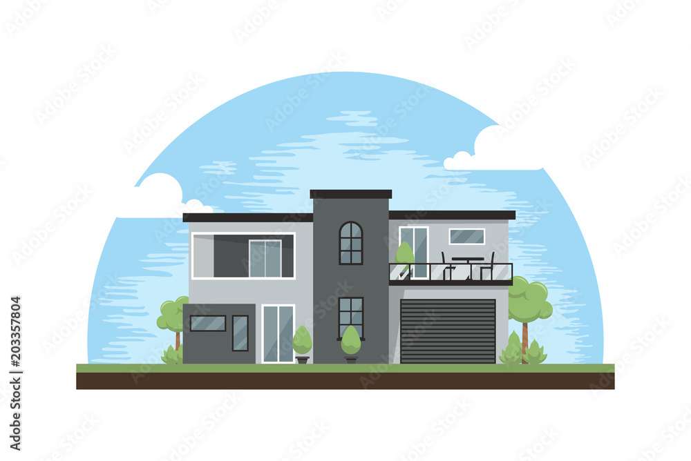 Modern House Design Inspirations Cartoon Illustrations. Exterior Cottage.  Real Estate Architecture Stock Vector | Adobe Stock