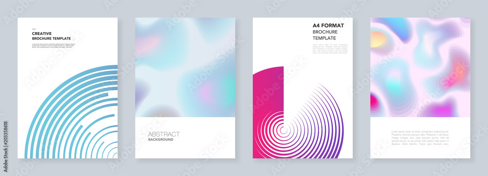 Minimal brochure templates with dynamic fluid shapes, colorful circles in minimalistic style. Templates for flyer, leaflet, brochure, report, presentation. Minimal concept, vector illustration