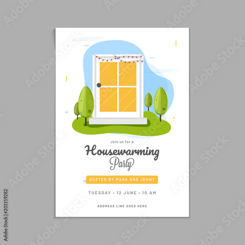 Housewarming party invitation card design.