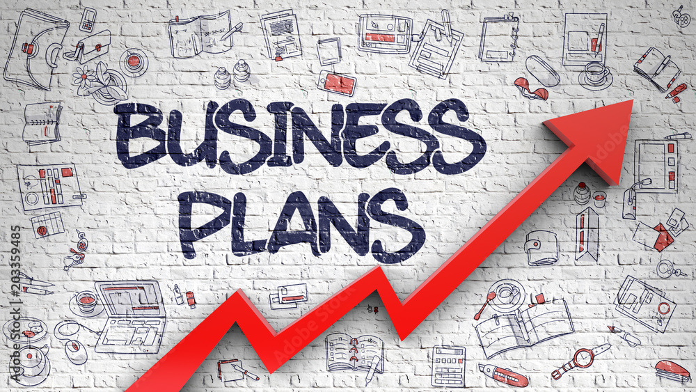 Business Plans Drawn on White Brick Wall. Business Plans Drawn on White Brick Wall.