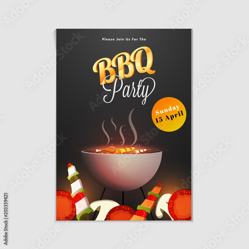 Barbecue Poster, Flyer, Template or Invitation Design.