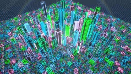 3d holographic illustration of city photo